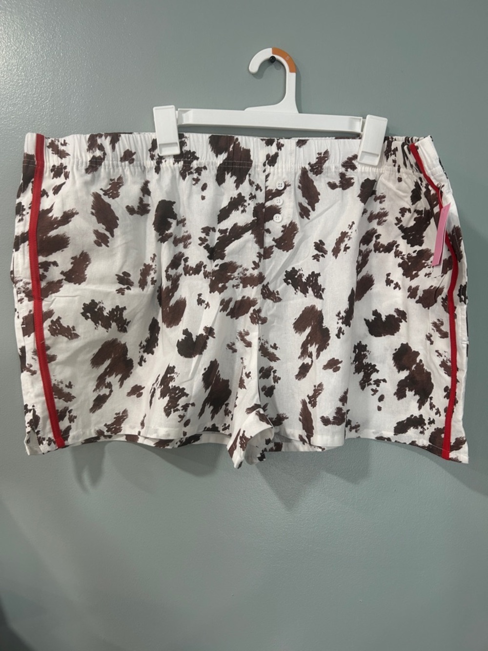 Women’s Cow-Print Lounge Shorts with Red Side Trim